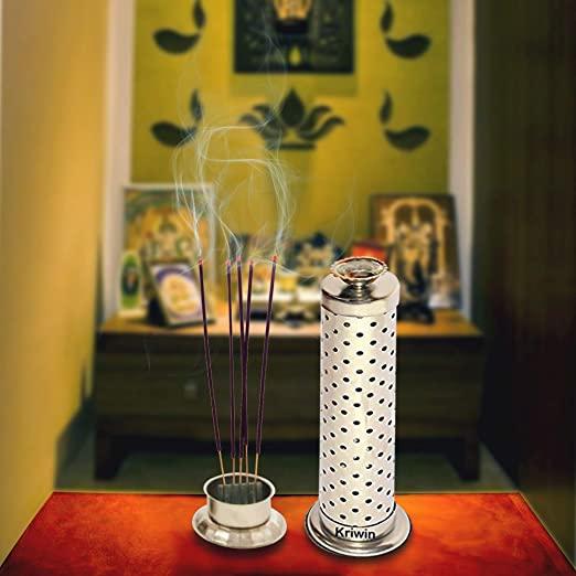 Metal Agarbatti Stand With Dhoop Holder (Silver)