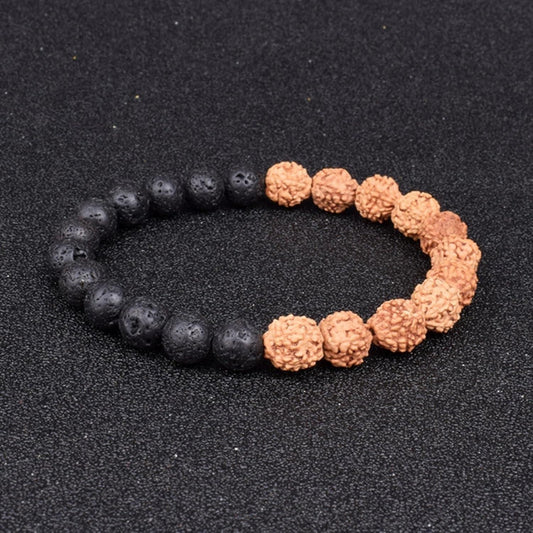 Authentic 5 Mukhi Rudraksha With Black Agate Beaded Bracelet