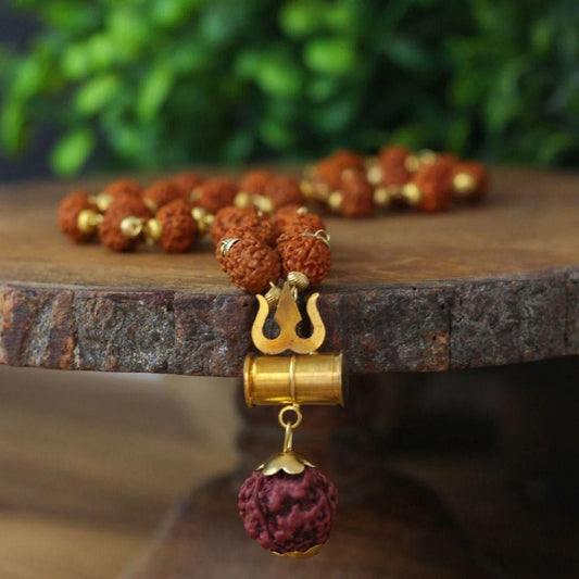 Shiv Trishul Pendant with Rudraksha Chain