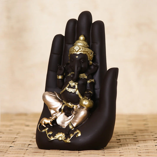 Golden Handcrafted Palm Ganesha: A Divine Ornament